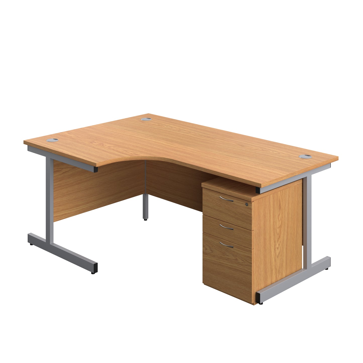 Aztec|Single Upright|Left Hand|Radial Desk with High Mobile Pedestal 3 Drawer|1800x1200|Nova Oak-Silver