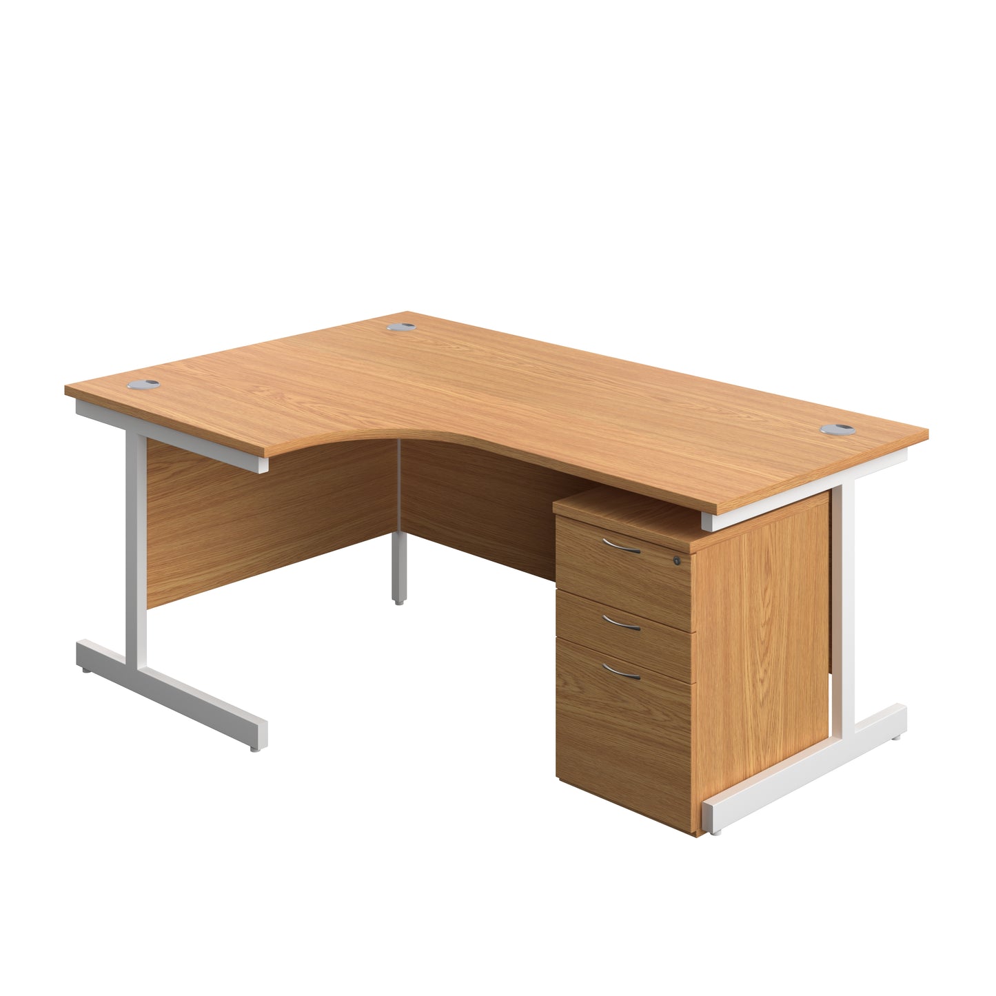 Aztec|Single Upright|Left Hand|Radial Desk with High Mobile Pedestal 3 Drawer|1800x1200|Nova Oak-White