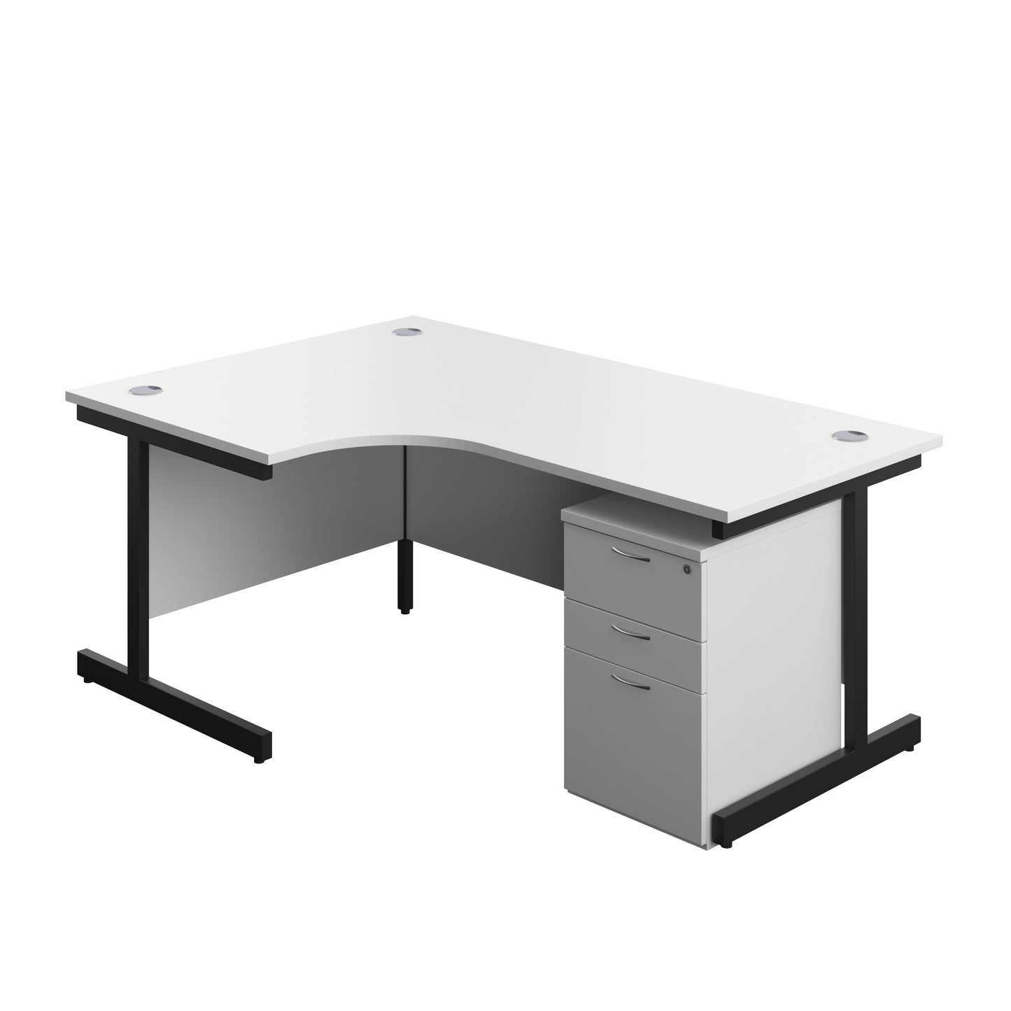 Aztec|Single Upright|Left Hand|Radial Desk with High Mobile Pedestal 3 Drawer|1800x1200|White-Black