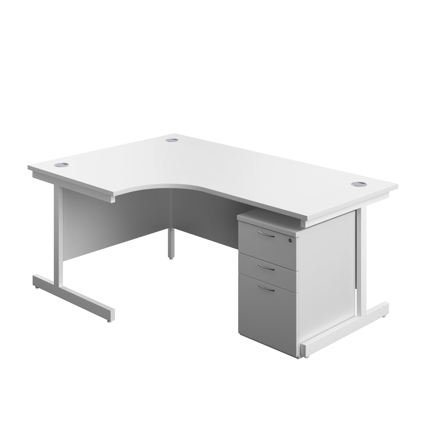 Aztec|Single Upright|Left Hand|Radial Desk with High Mobile Pedestal 3 Drawer|1800x1200|White-White