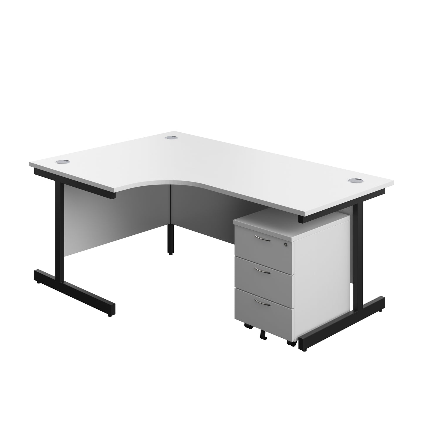 Aztec|Single Upright|Left Hand|Radial Desk with 3 Drawer Mobile Pedestal|1800x1200|White-Black