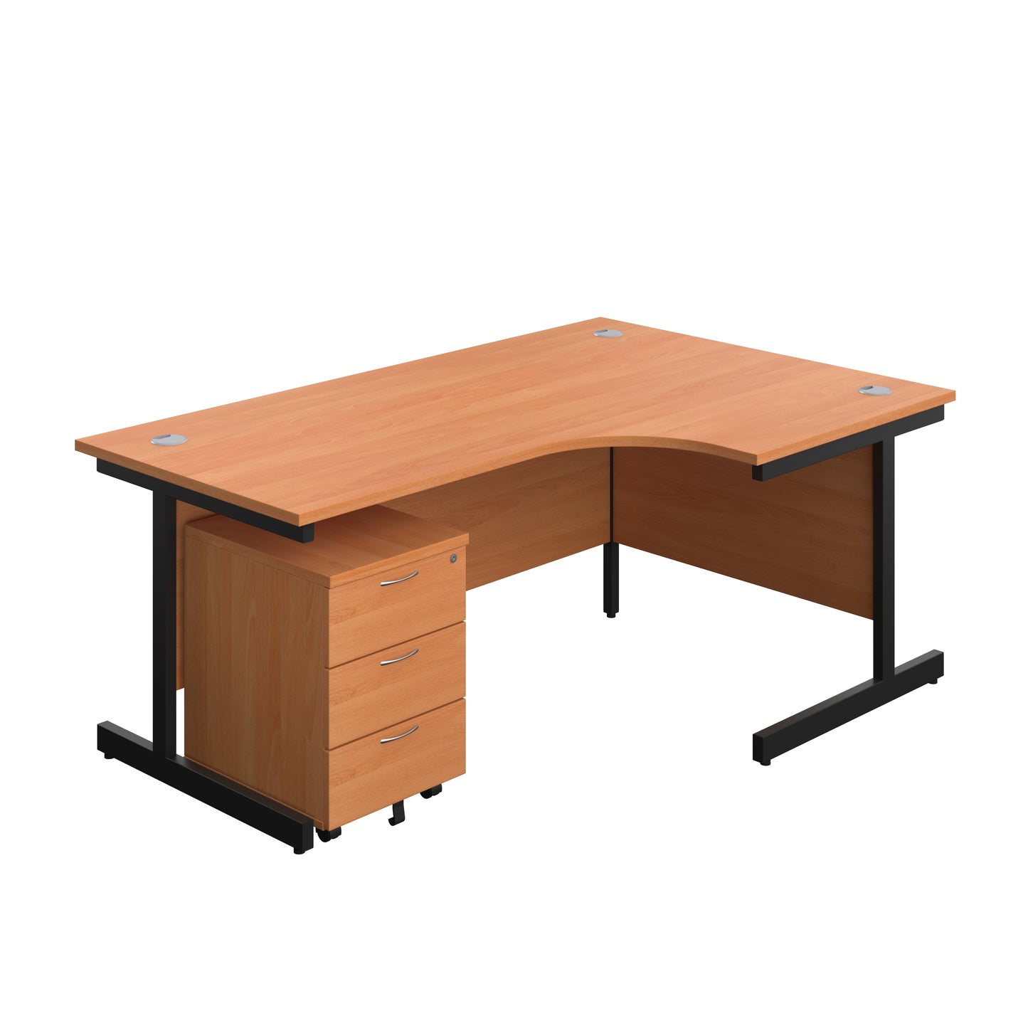 Aztec|Single Upright|Right Hand|Radial Desk with 3 Drawer Mobile Pedestal|1800x1200|Beech-Black