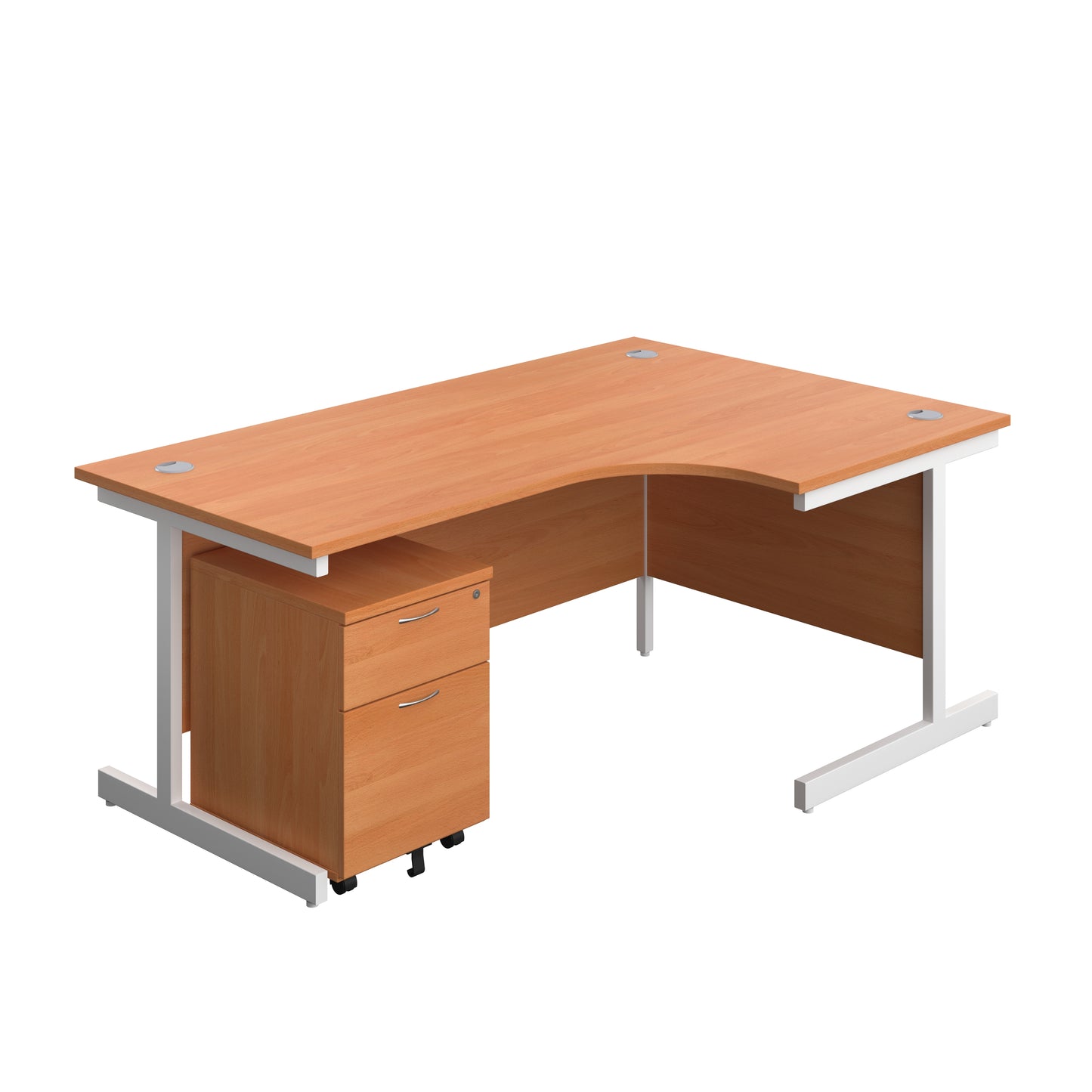 Aztec|Single Upright|Right Hand|Radial Desk with 2 Drawer Mobile Pedestal|1800x1200|Beech-White