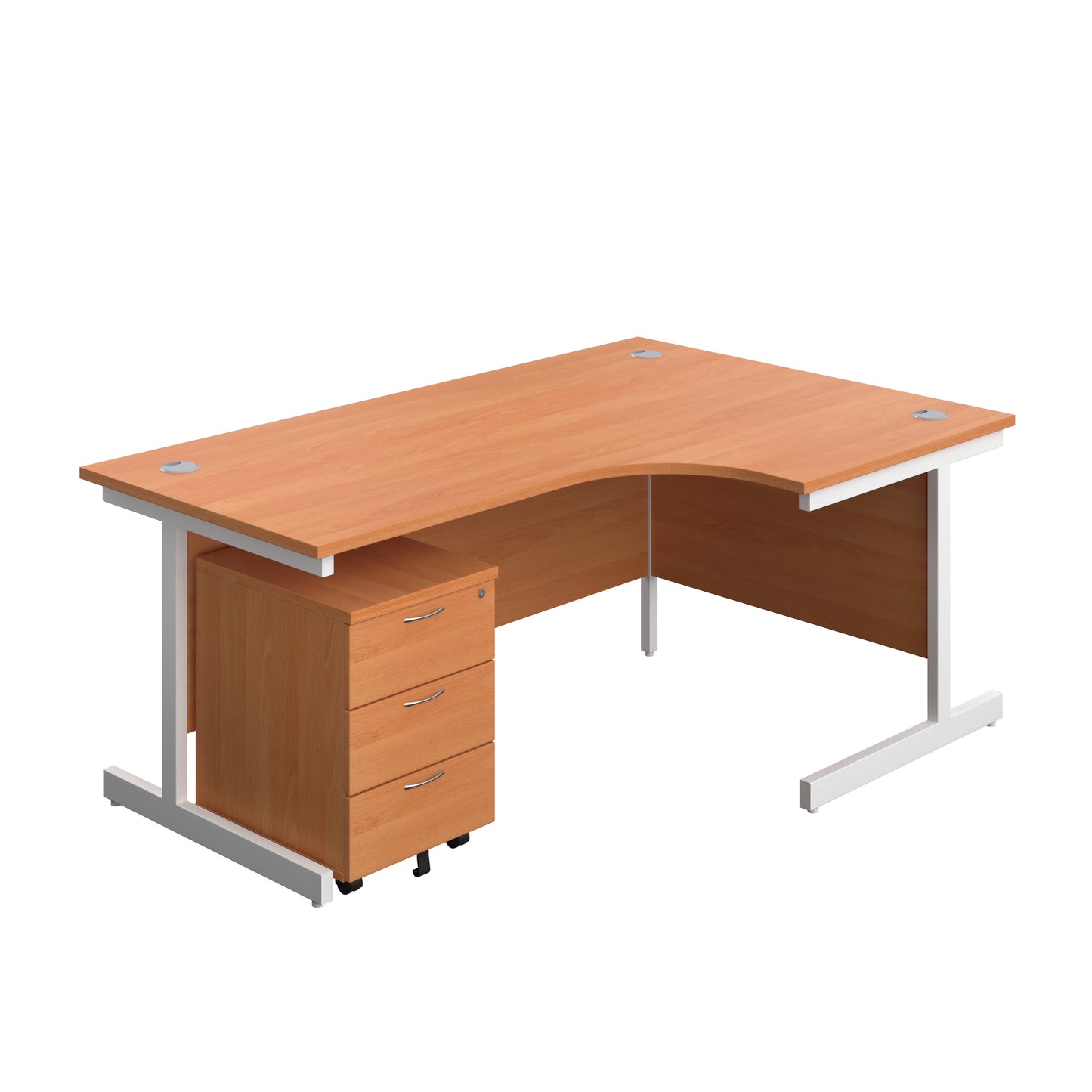 Aztec|Single Upright|Right Hand|Radial Desk with 3 Drawer Mobile Pedestal|1800x1200|Beech-White