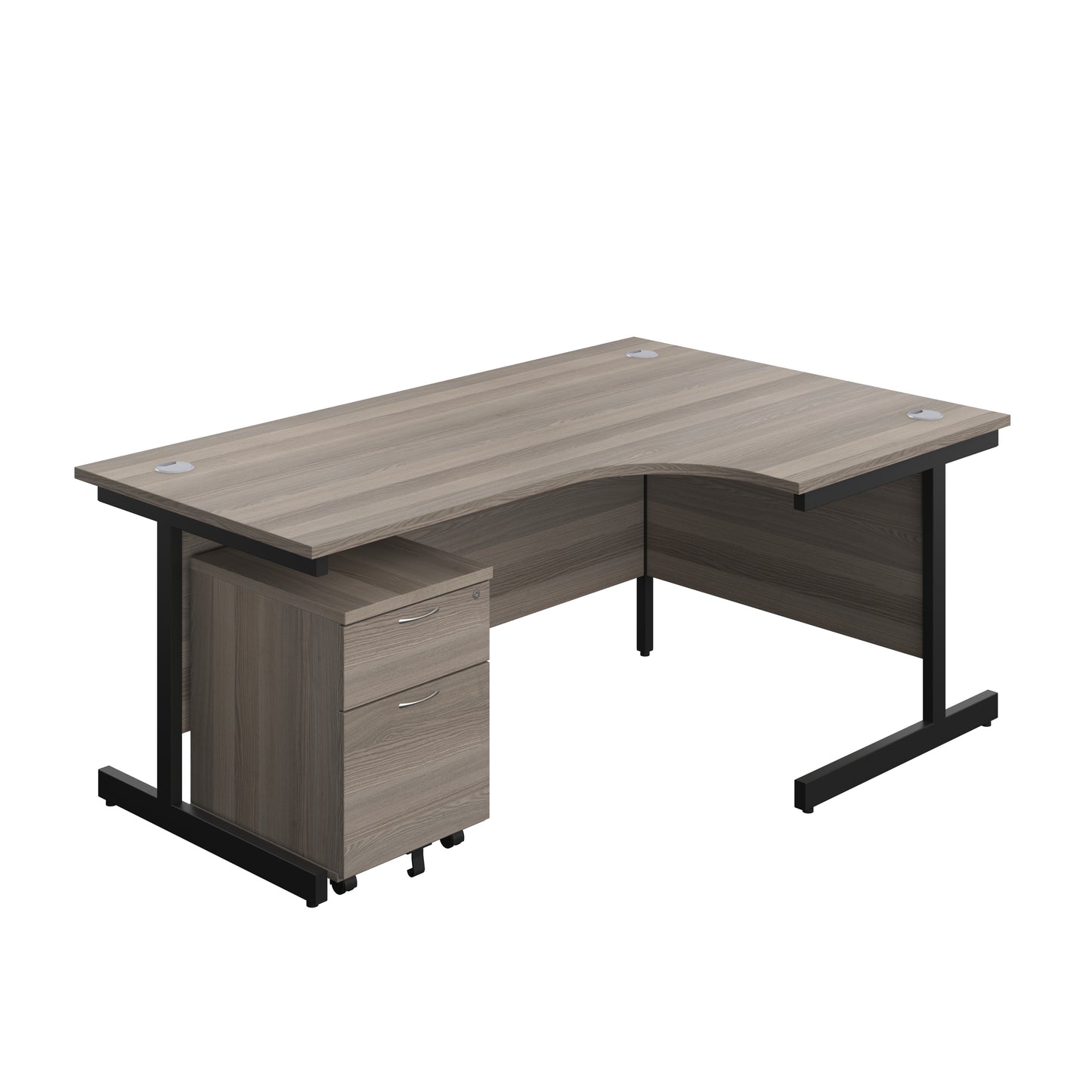 Aztec|Single Upright|Right Hand|Radial Desk with 2 Drawer Mobile Pedestal|1800x1200|Grey Oak-Black