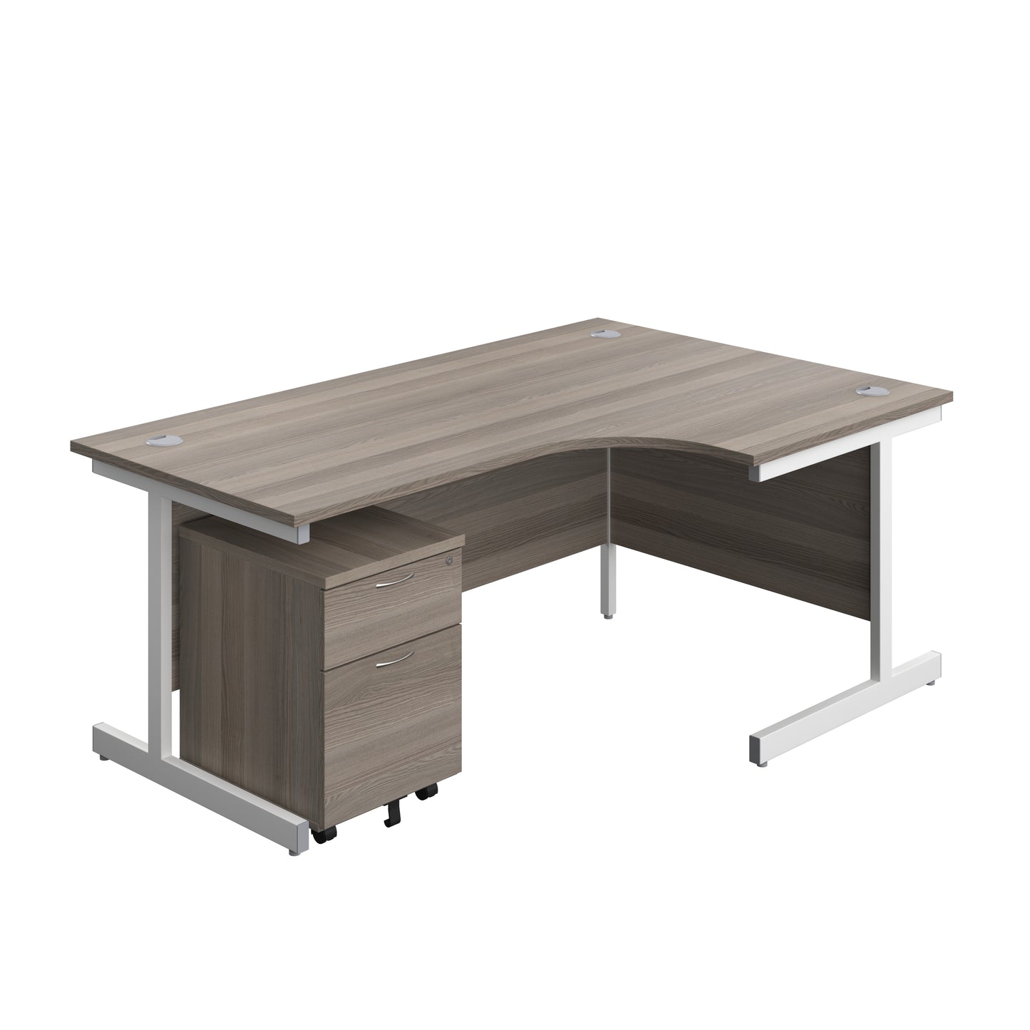 Aztec|Single Upright|Right Hand|Radial Desk with 2 Drawer Mobile Pedestal|1800x1200|Grey Oak-White