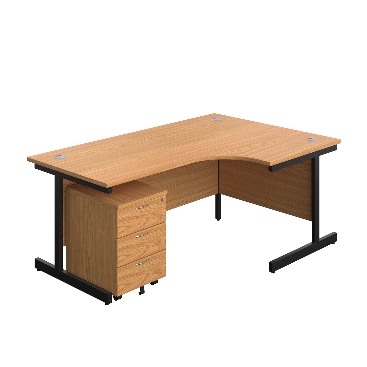 Aztec|Single Upright|Right Hand|Radial Desk with 3 Drawer Mobile Pedestal|1800x1200|Nova Oak-Black