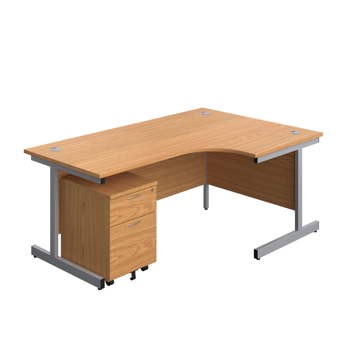 Aztec|Single Upright|Right Hand|Radial Desk with 2 Drawer Mobile Pedestal|1800x1200|Nova Oak-Silver