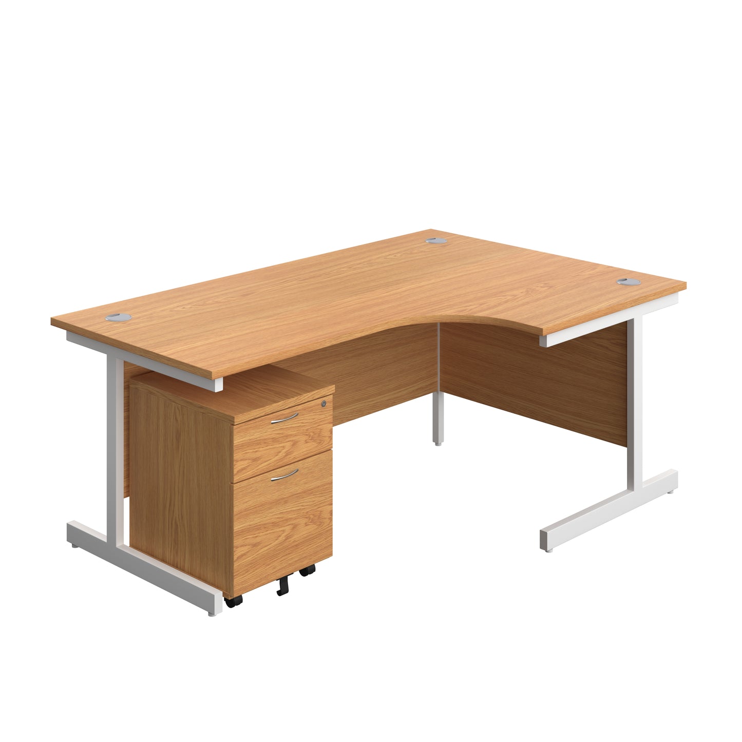 Aztec|Single Upright|Right Hand|Radial Desk with 2 Drawer Mobile Pedestal|1800x1200|Nova Oak-White