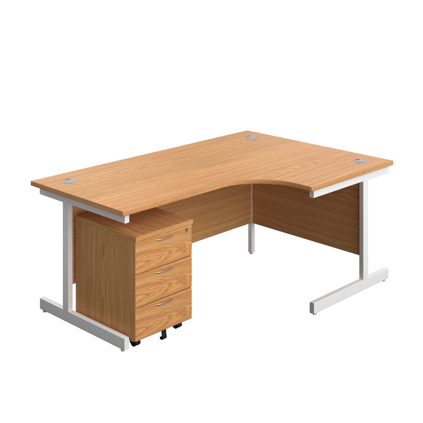 Aztec|Single Upright|Right Hand|Radial Desk with 3 Drawer Mobile Pedestal|1800x1200|Nova Oak-White
