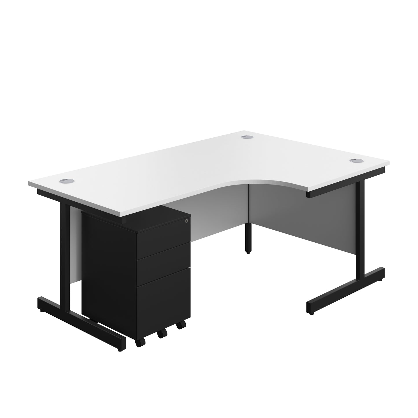 Aztec|Single Upright|Right Hand|Radial Desk with Under Desk Steel Pedestal 3 Drawer|1800x1200|White-Black