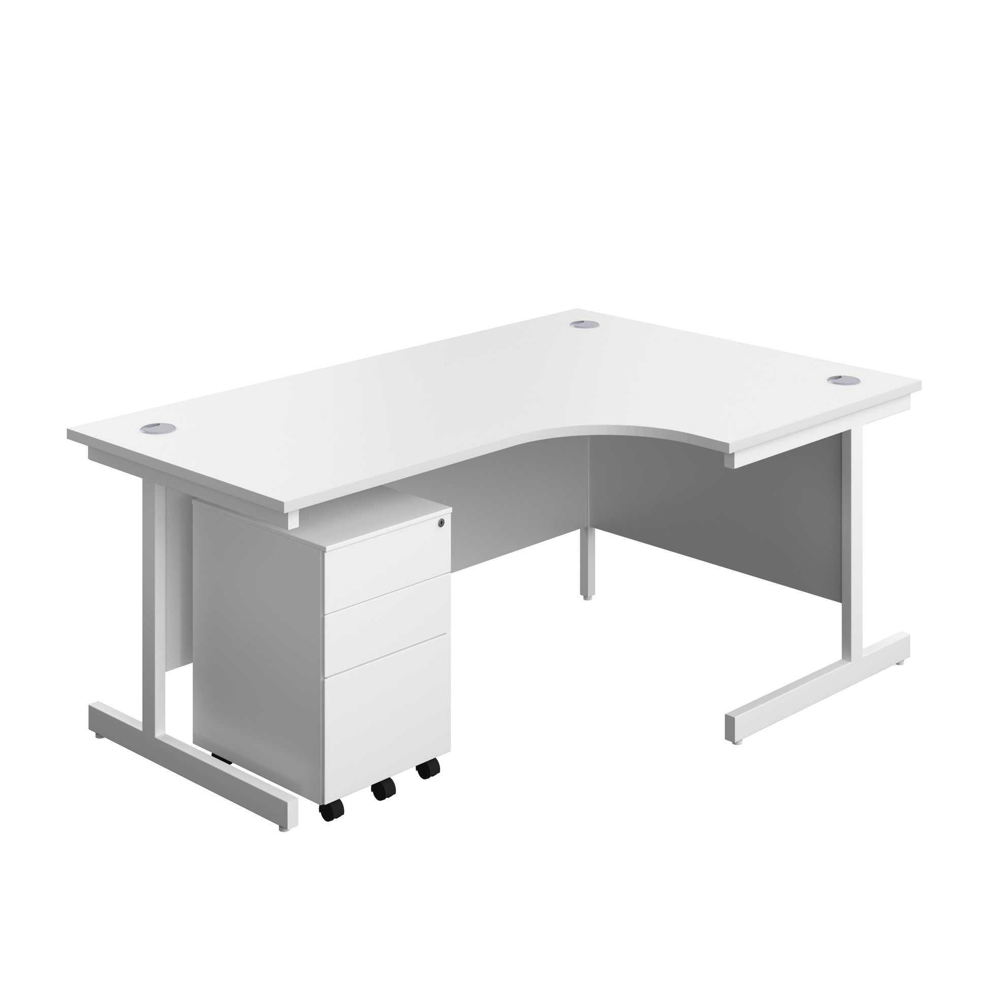 Aztec|Single Upright|Right Hand|Radial Desk with Under Desk Steel Pedestal 3 Drawer|1800x1200|White-White