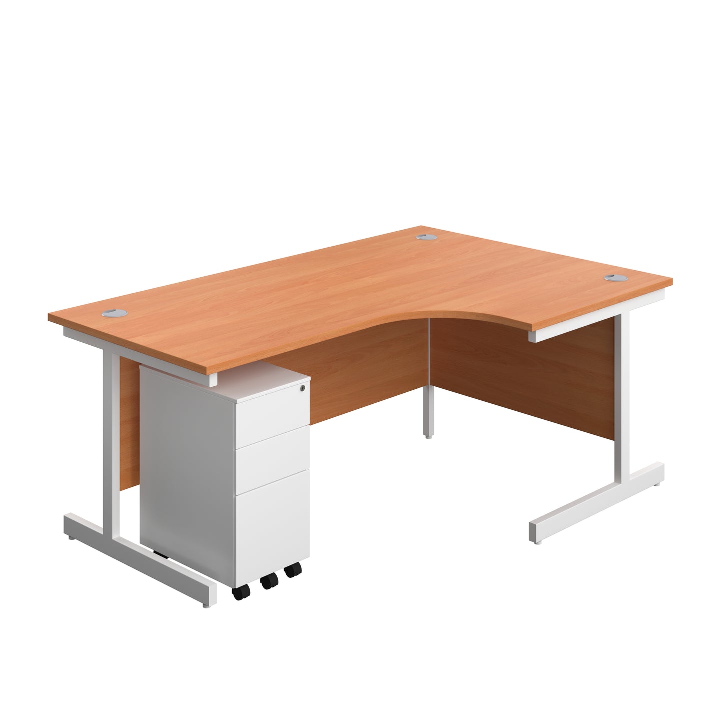 Aztec|Single Upright|Right Hand|Radial Desk with Slimline Steel Pedestal 3 Drawer|1800x1200|Beech-White