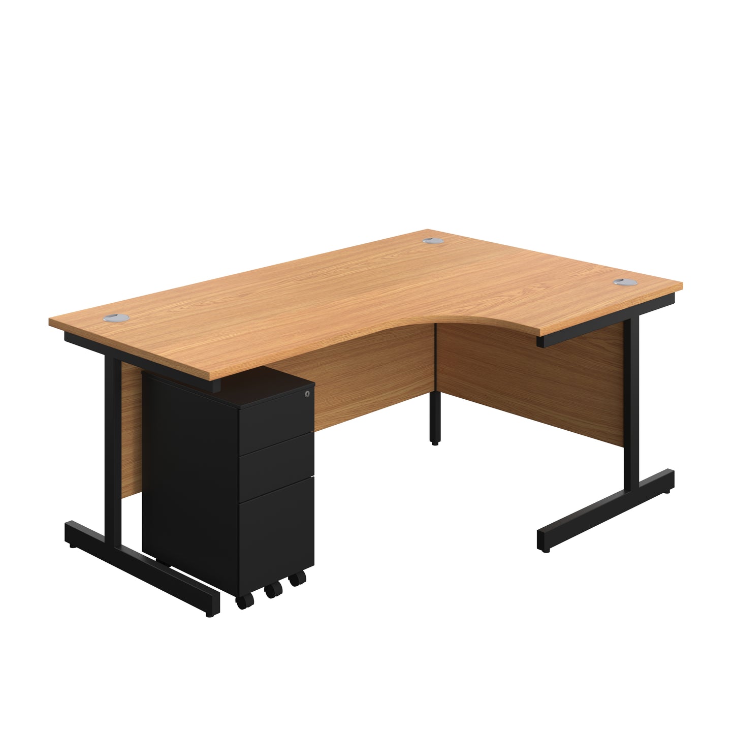 Aztec|Single Upright|Right Hand|Radial Desk with Slimline Steel Pedestal 3 Drawer|1800x1200|Nova Oak-Black
