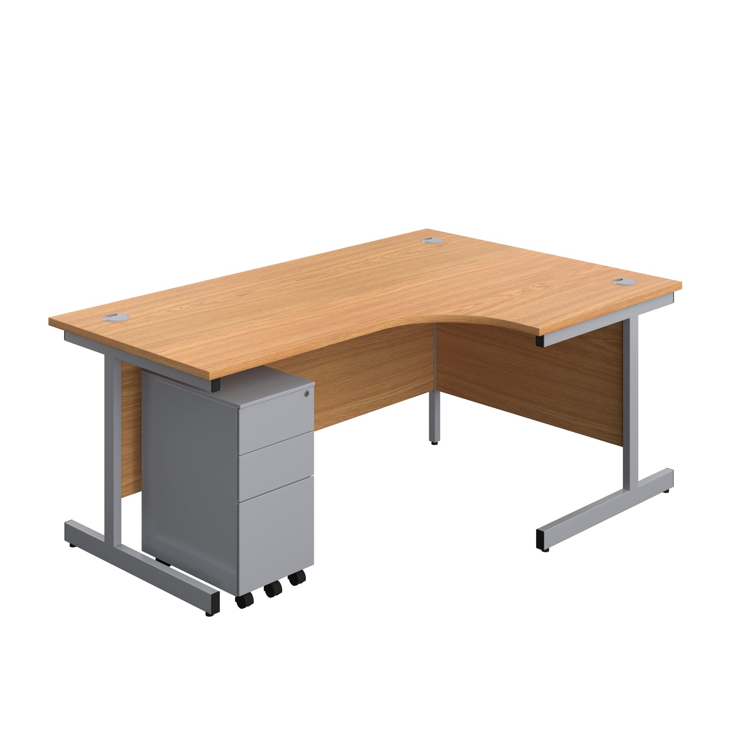 Aztec|Single Upright|Right Hand|Radial Desk with Slimline Steel Pedestal 3 Drawer|1800x1200|Nova Oak-Silver