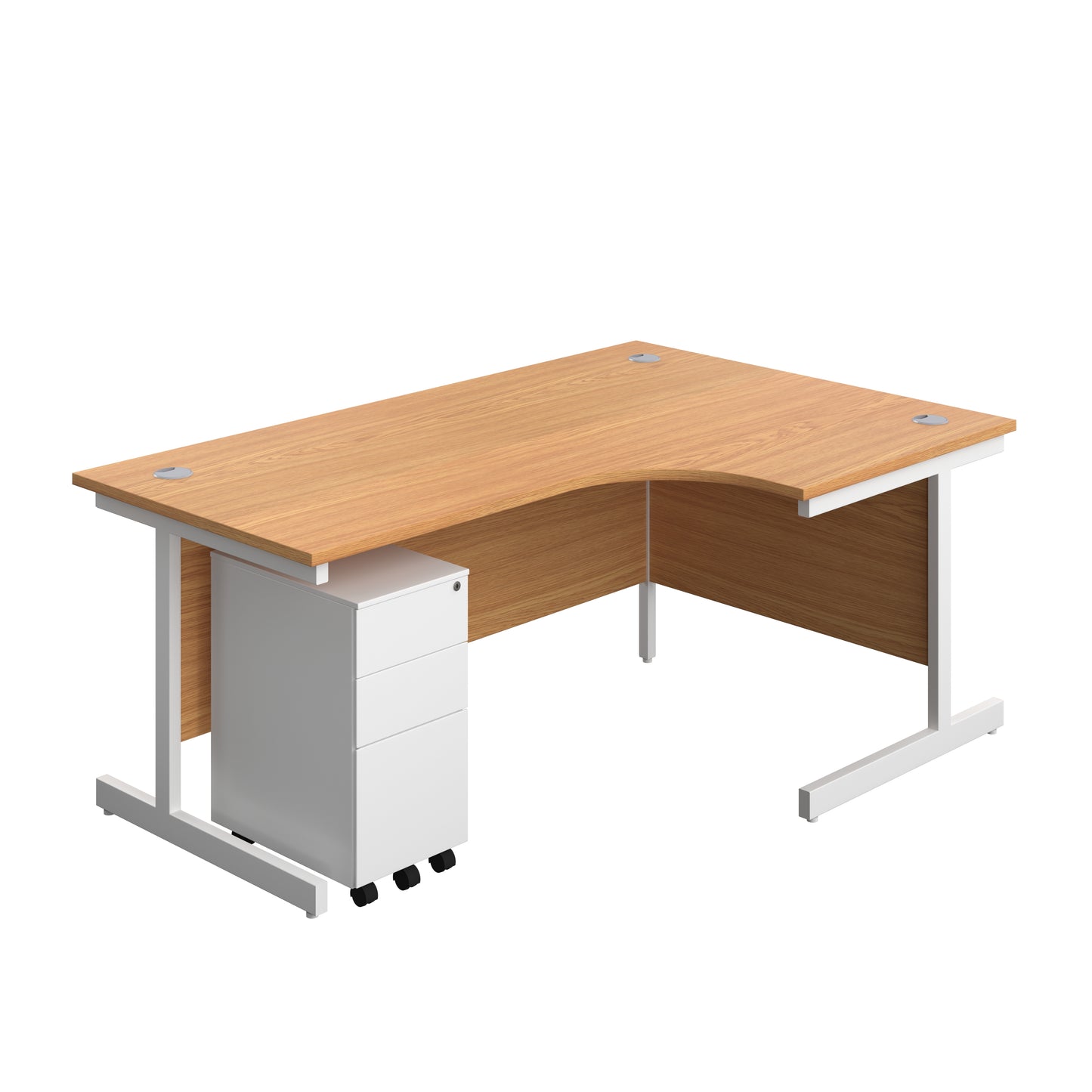 Aztec|Single Upright|Right Hand|Radial Desk with Slimline Steel Pedestal 3 Drawer|1800x1200|Nova Oak-White