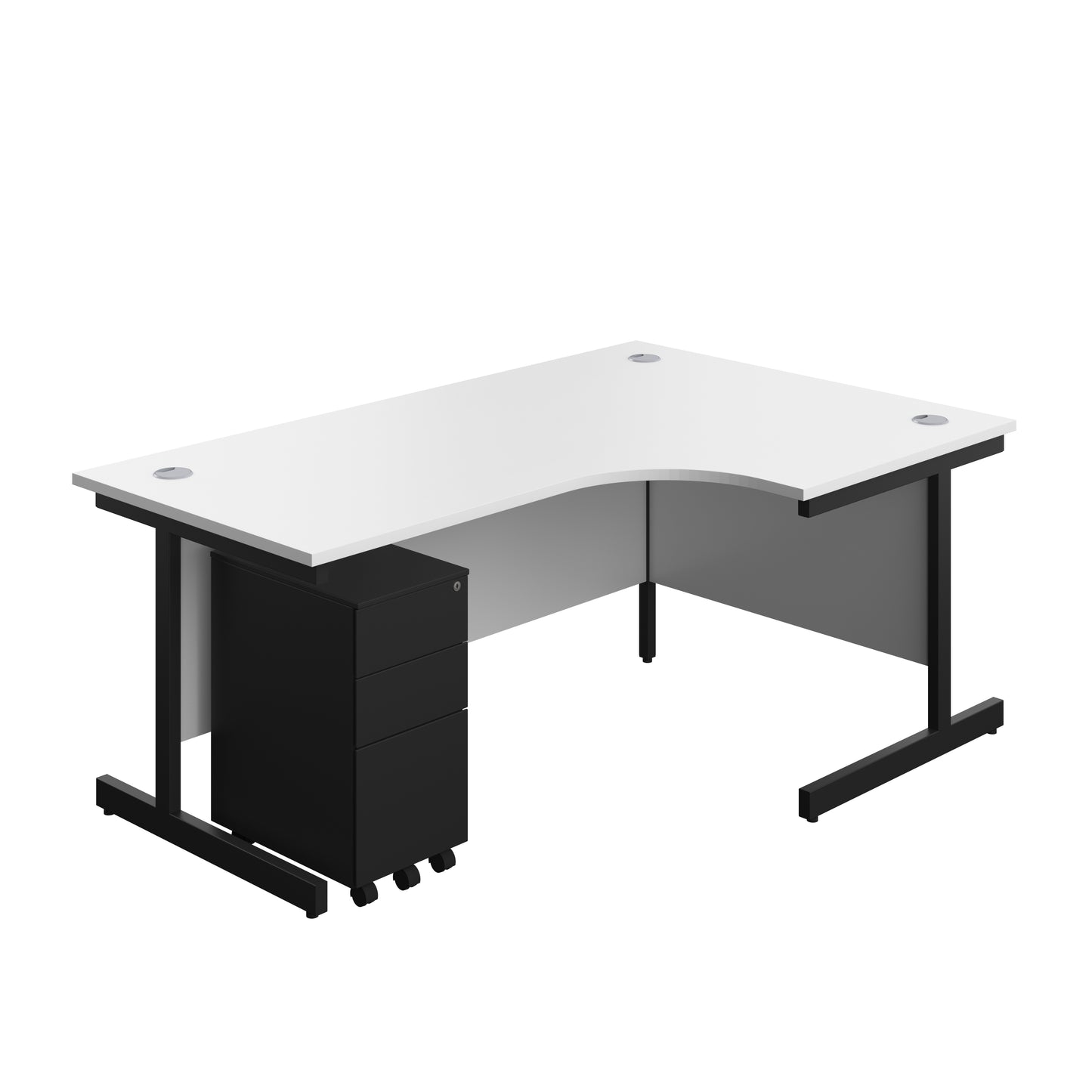 Aztec|Single Upright|Right Hand|Radial Desk with Slimline Steel Pedestal 3 Drawer|1800x1200|White-Black