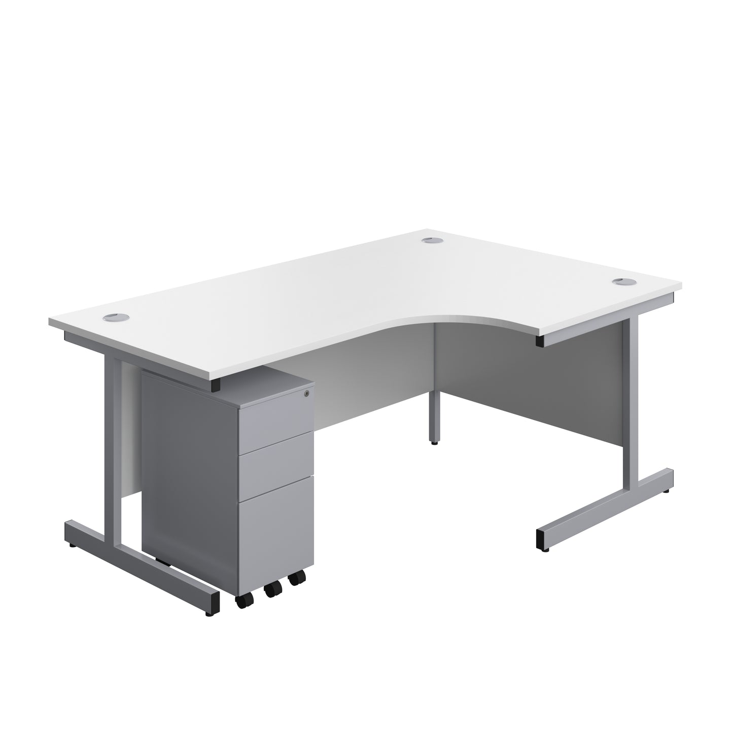 Aztec|Single Upright|Right Hand|Radial Desk with Slimline Steel Pedestal 3 Drawer|1800x1200|White-Silver