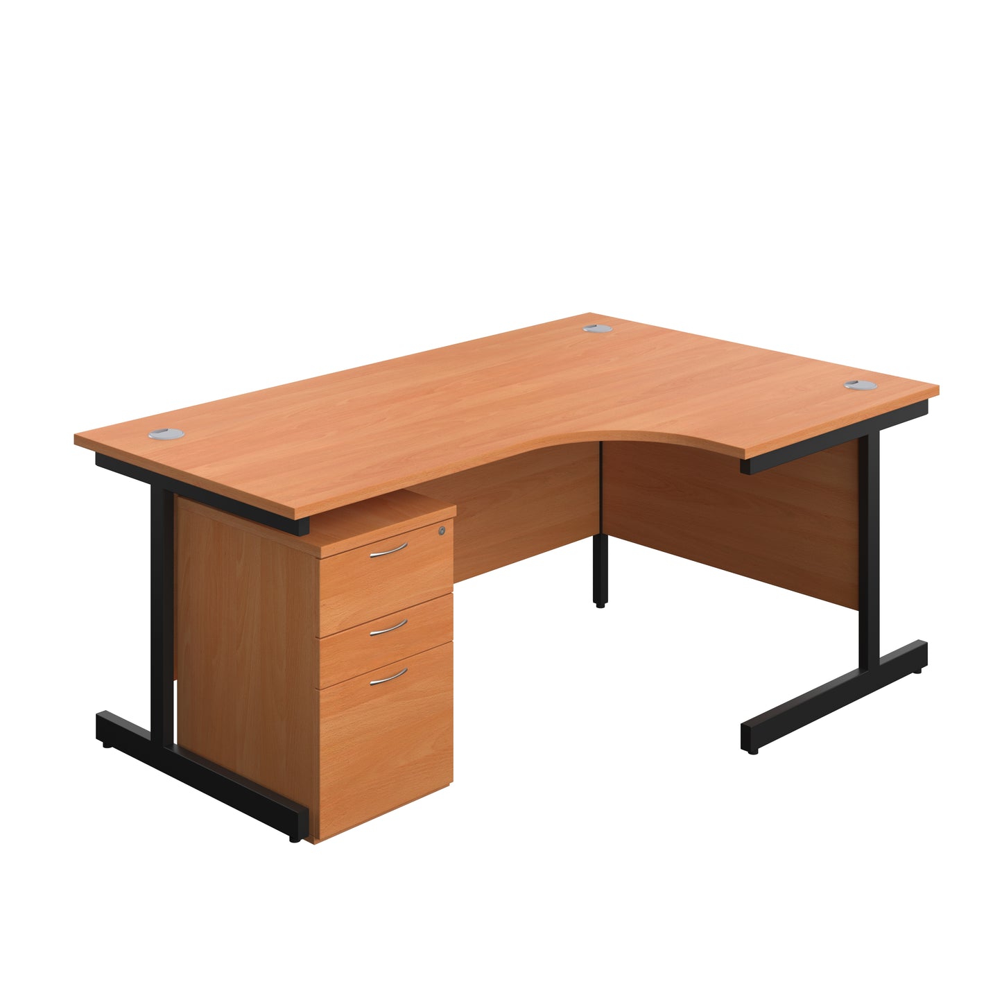 Aztec|Single Upright|Right Hand|Radial Desk with High Mobile Pedestal 3 Drawer|1800x1200|Beech-Black
