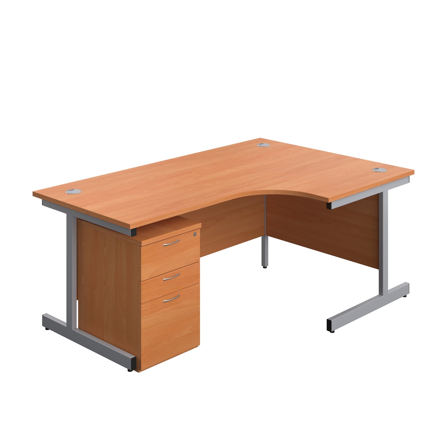 Aztec|Single Upright|Right Hand|Radial Desk with High Mobile Pedestal 3 Drawer|1800x1200|Beech-Silver