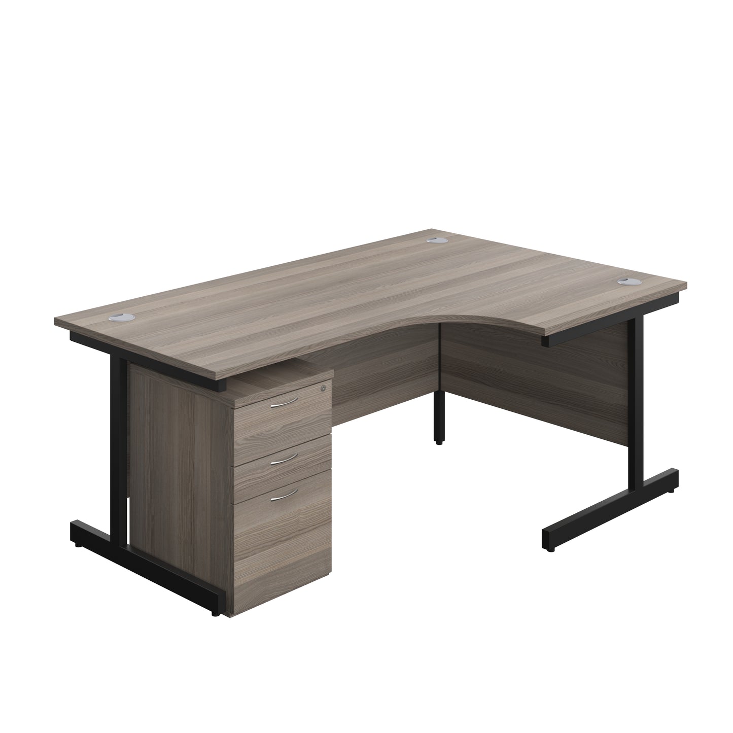 Aztec|Single Upright|Right Hand|Radial Desk with High Mobile Pedestal 3 Drawer|1800x1200|Grey Oak-Black