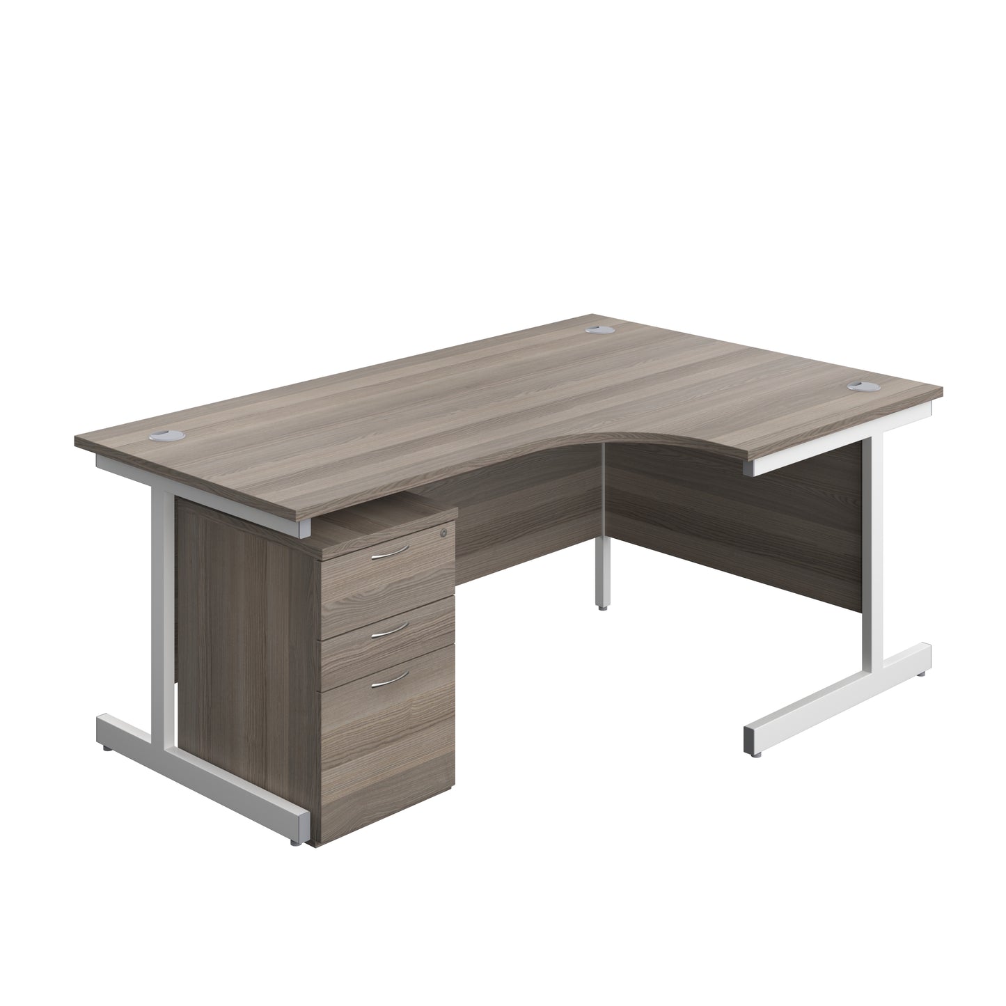 Aztec|Single Upright|Right Hand|Radial Desk with High Mobile Pedestal 3 Drawer|1800x1200|Grey Oak-White