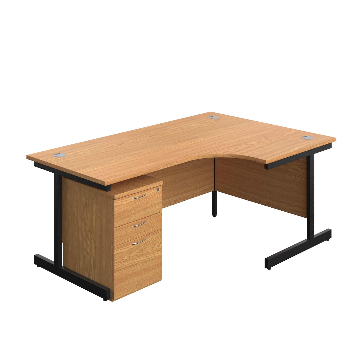 Aztec|Single Upright|Right Hand|Radial Desk with High Mobile Pedestal 3 Drawer|1800x1200|Nova Oak-Black