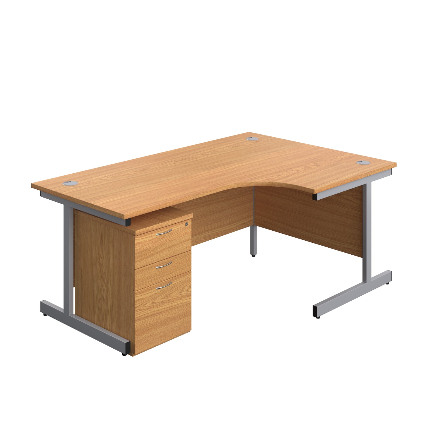 Aztec|Single Upright|Right Hand|Radial Desk with High Mobile Pedestal 3 Drawer|1800x1200|Nova Oak-Silver