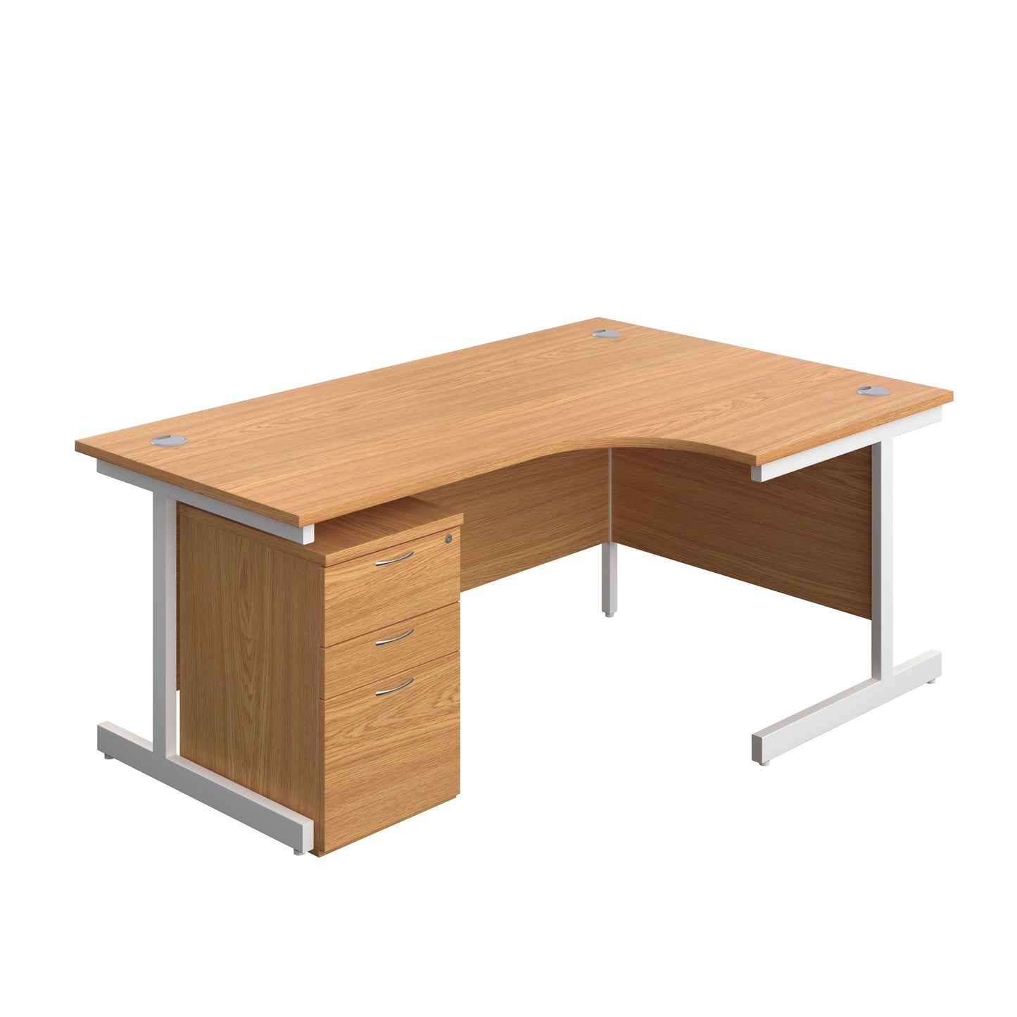 Aztec|Single Upright|Right Hand|Radial Desk with High Mobile Pedestal 3 Drawer|1800x1200|Nova Oak-White