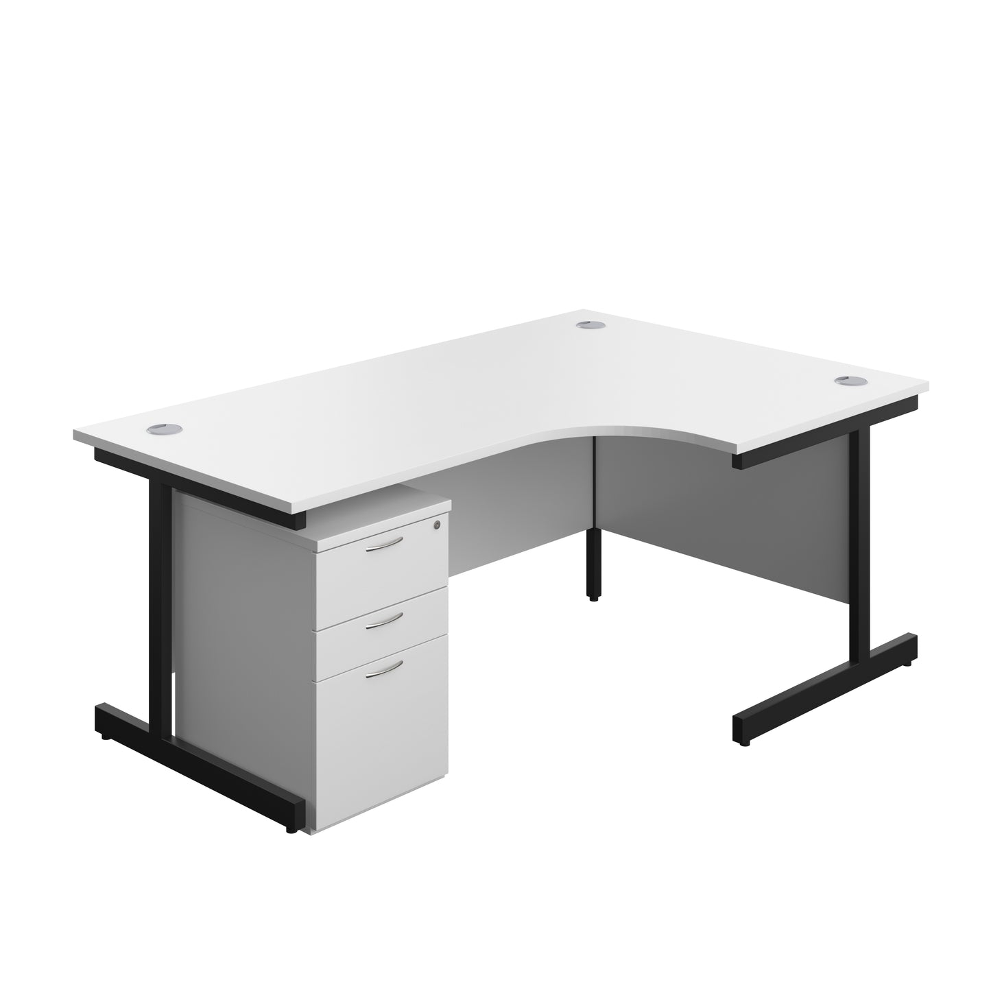 Aztec|Single Upright|Right Hand|Radial Desk with High Mobile Pedestal 3 Drawer|1800x1200|White-Black