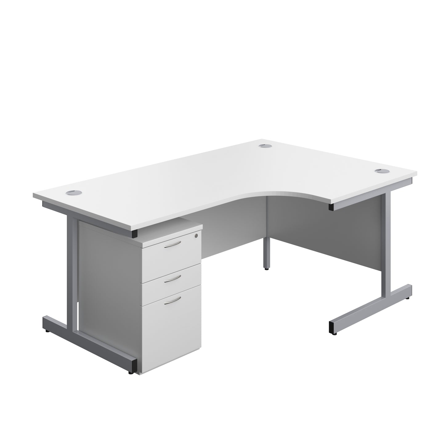 Aztec|Single Upright|Right Hand|Radial Desk with High Mobile Pedestal 3 Drawer|1800x1200|White-Silver