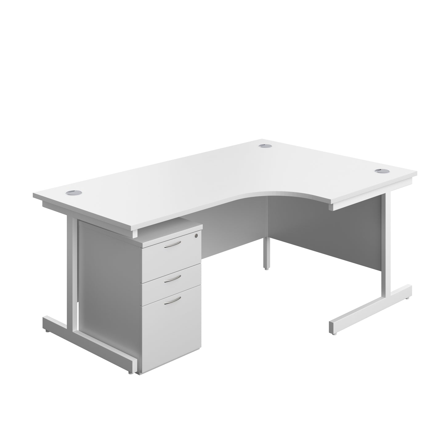 Aztec|Single Upright|Right Hand|Radial Desk with High Mobile Pedestal 3 Drawer|1800x1200|White-White