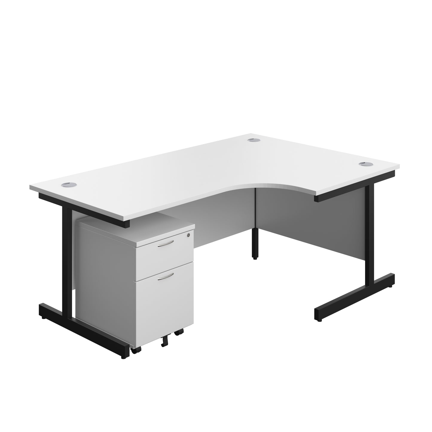 Aztec|Single Upright|Right Hand|Radial Desk with 2 Drawer Mobile Pedestal|1800x1200|White-Black