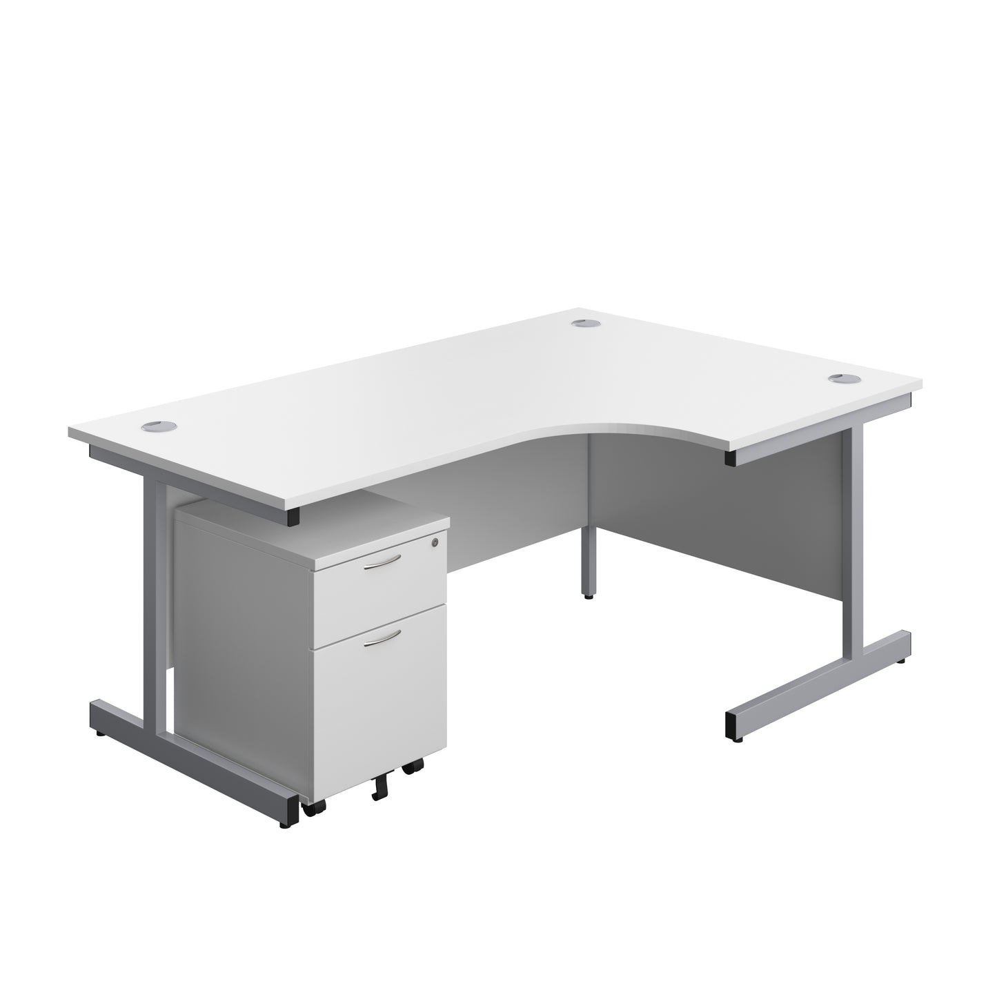Aztec|Single Upright|Right Hand|Radial Desk with 2 Drawer Mobile Pedestal|1800x1200|White-Silver