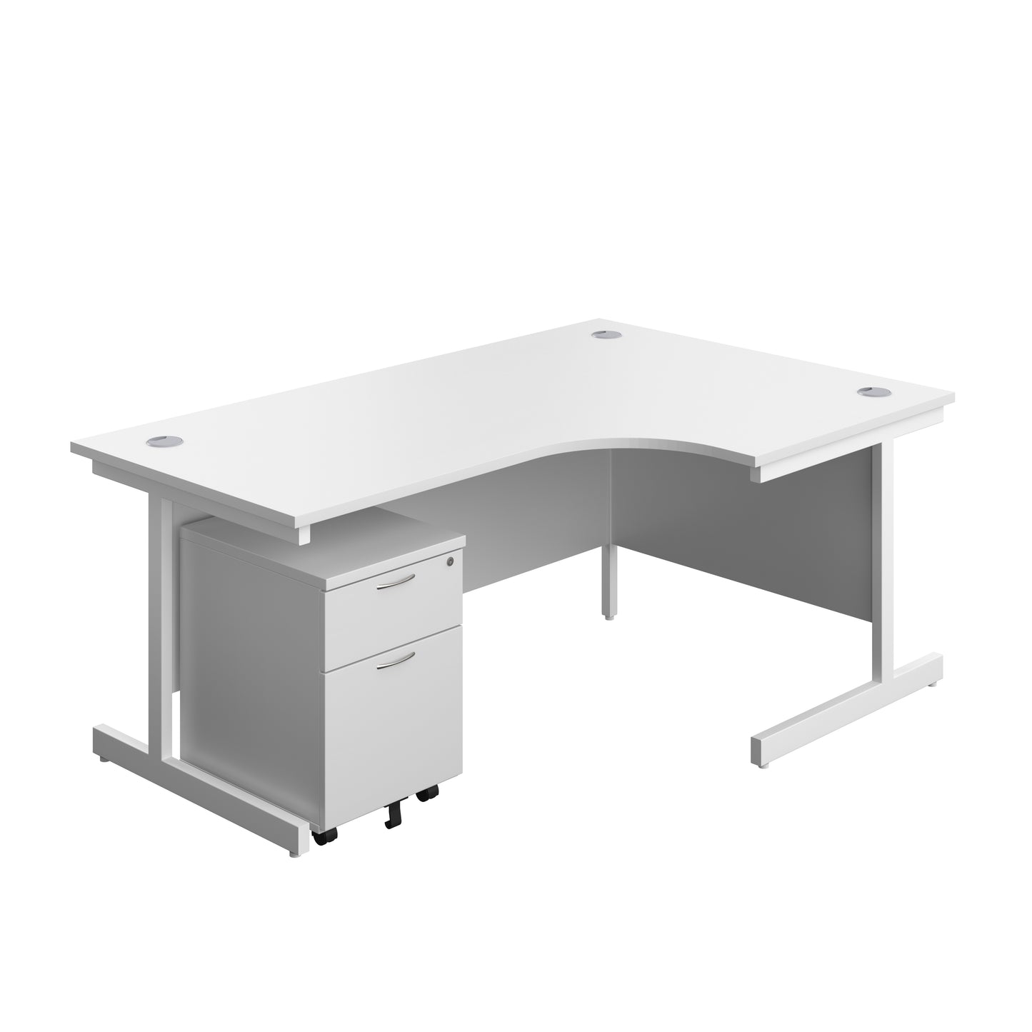 Aztec|Single Upright|Right Hand|Radial Desk with 2 Drawer Mobile Pedestal|1800x1200|White-White