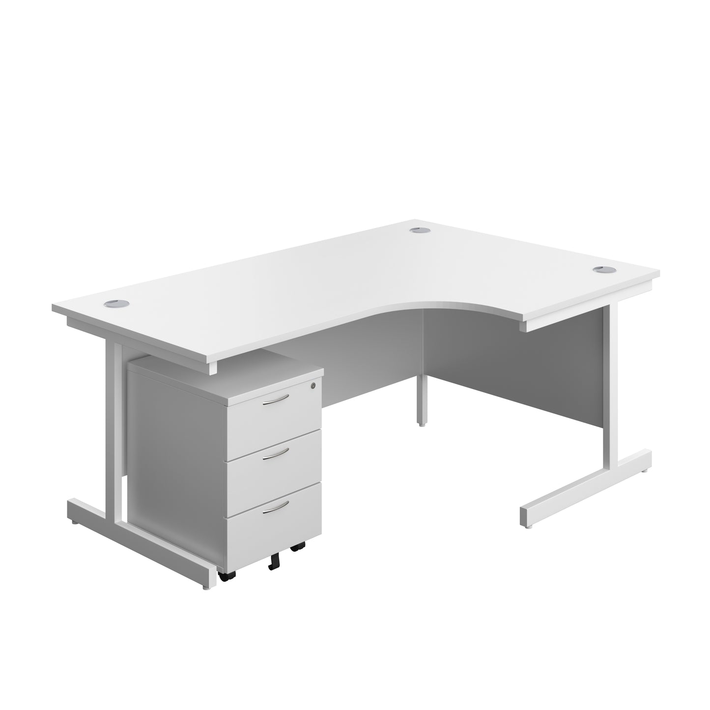 Aztec|Single Upright|Right Hand|Radial Desk with 3 Drawer Mobile Pedestal|1800x1200|White-White
