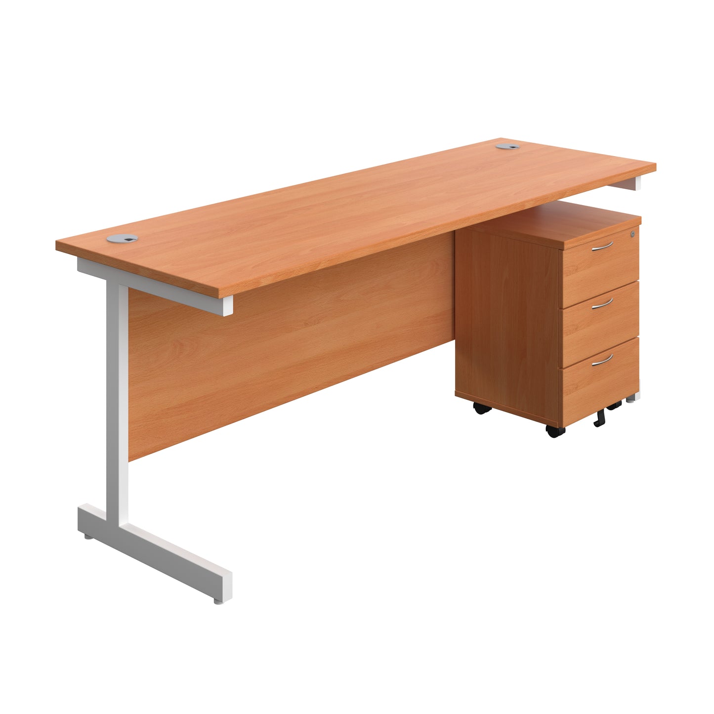 Aztec|Single Upright|Rectangular|Desk with 3 Drawer Mobile Pedestal|1800x600|Beech-White