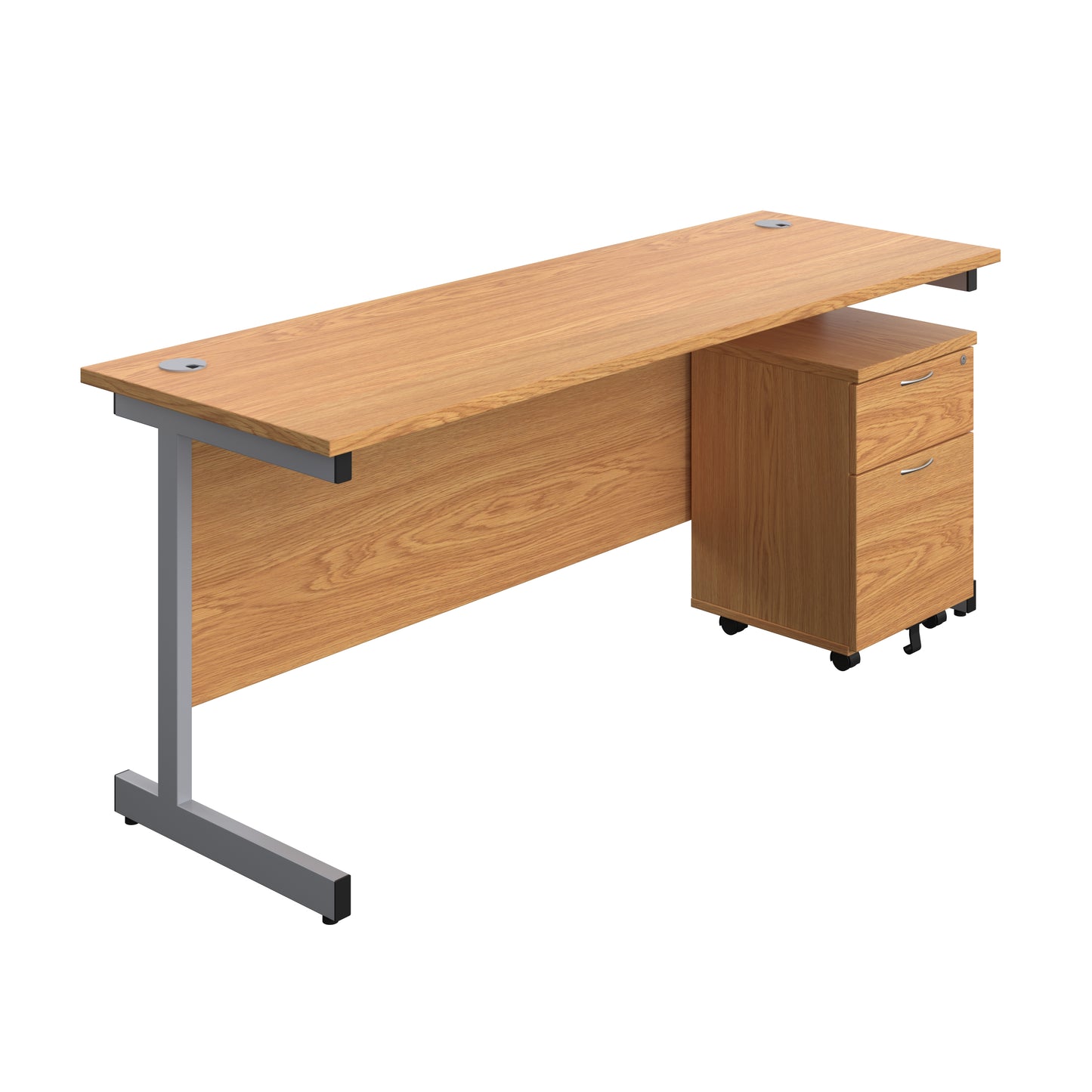 Aztec|Single Upright|Rectangular|Desk with 2 Drawer Mobile Pedestal|1800x600|Nova Oak-Silver