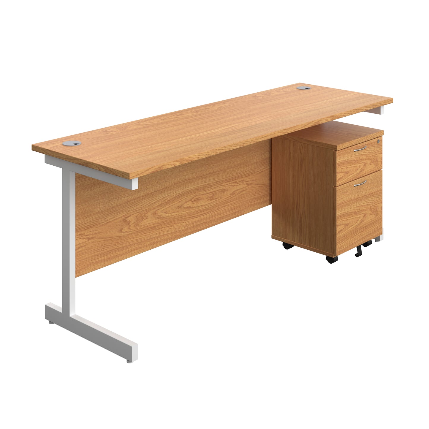 Aztec|Single Upright|Rectangular|Desk with 2 Drawer Mobile Pedestal|1800x600|Nova Oak-White