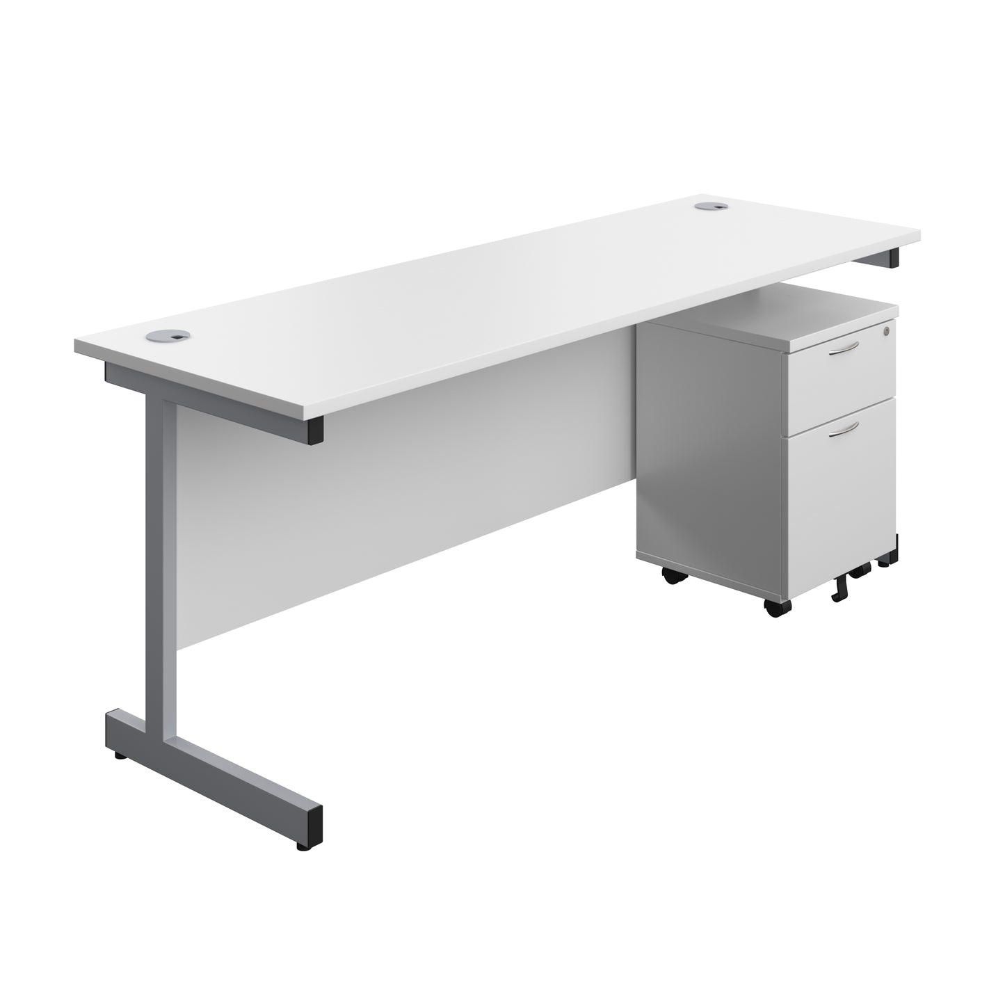 Aztec|Single Upright|Rectangular|Desk and Mobile 2 Drawer Pedestal|1800x600|White-Silver
