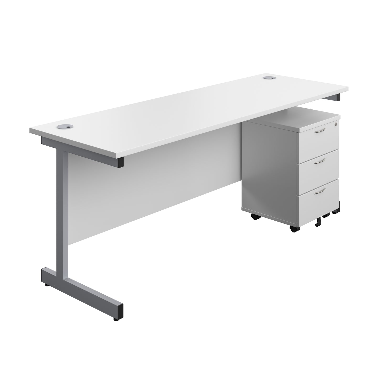 Aztec|Single Upright|Rectangular|Desk and Mobile 3 Drawer Pedestal|1800x600|White-Silver