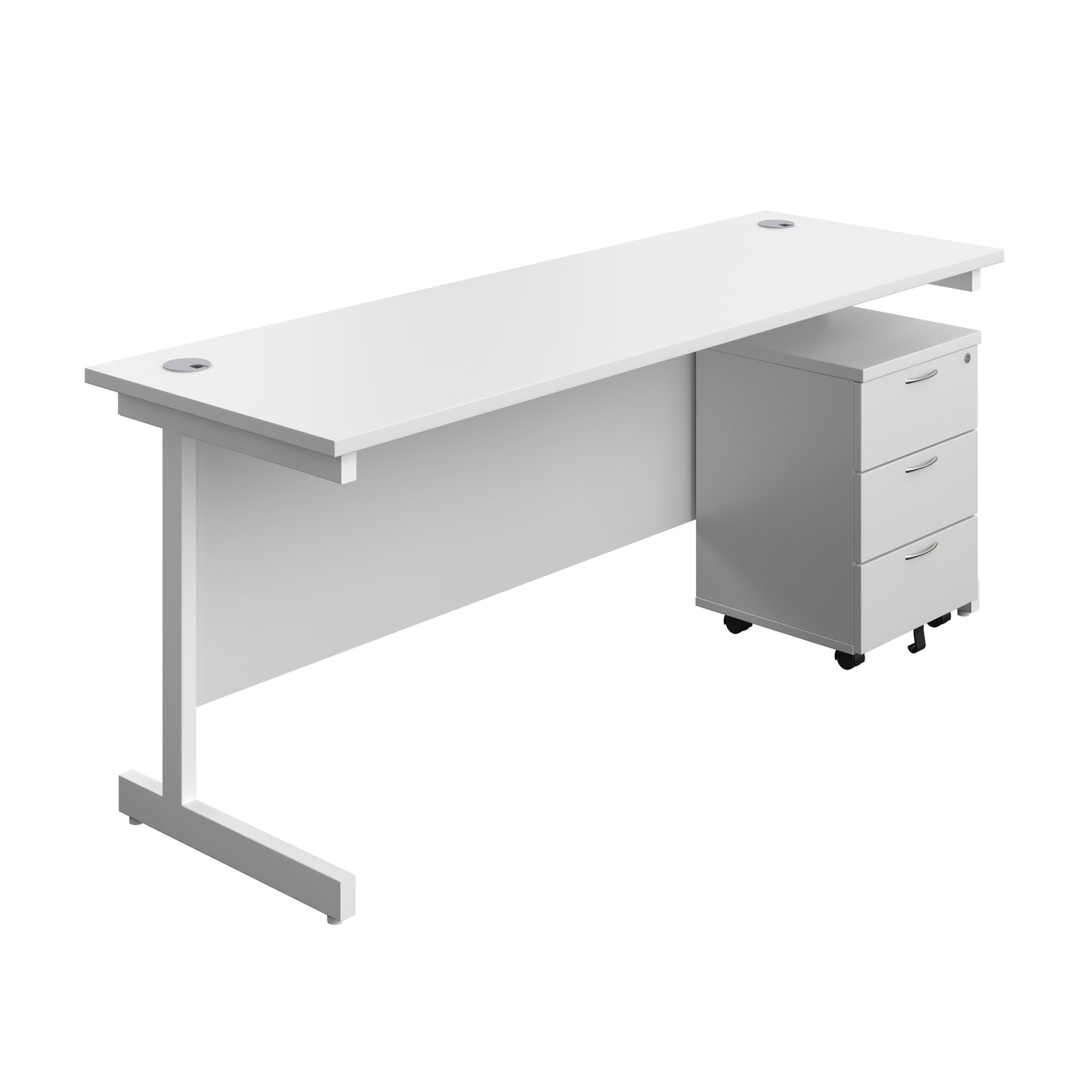 Aztec|Single Upright|Rectangular|Desk and Mobile 3 Drawer Pedestal|1800x600|White-White