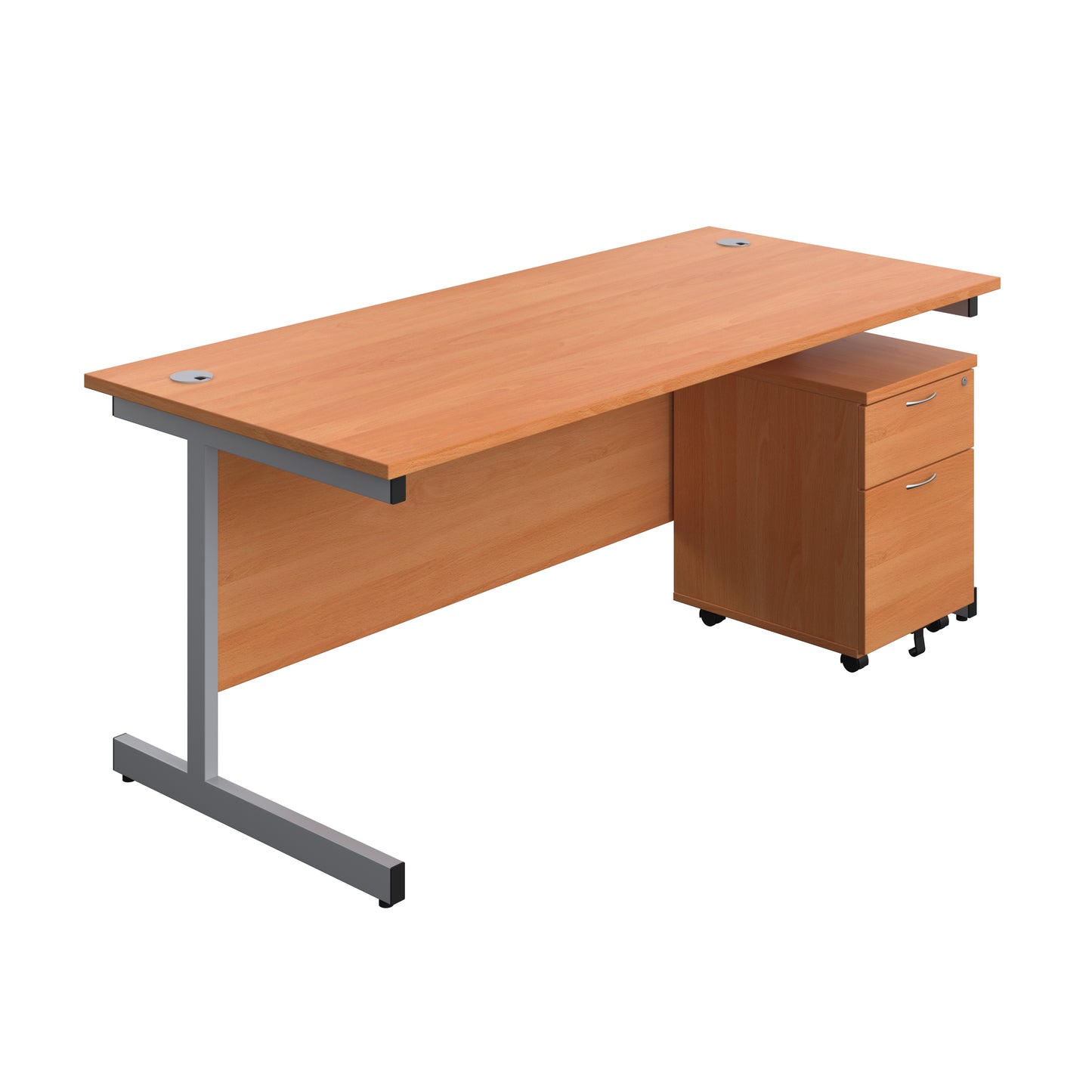 Aztec|Single Upright|Rectangular|Desk and Mobile 2 Drawer Pedestal|1800x800|Beech-Silver