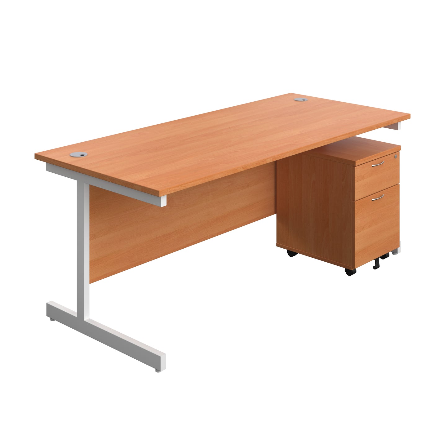 Aztec|Single Upright|Rectangular|Desk and Mobile 2 Drawer Pedestal|1800x800|Beech-White