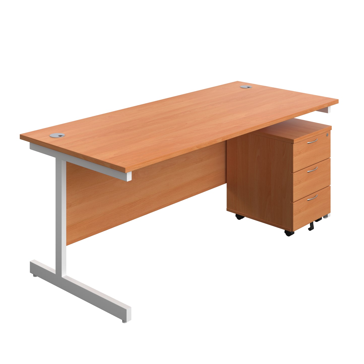 Aztec|Single Upright|Rectangular|Desk and Mobile 3 Drawer Pedestal|1800x800|Beech-White