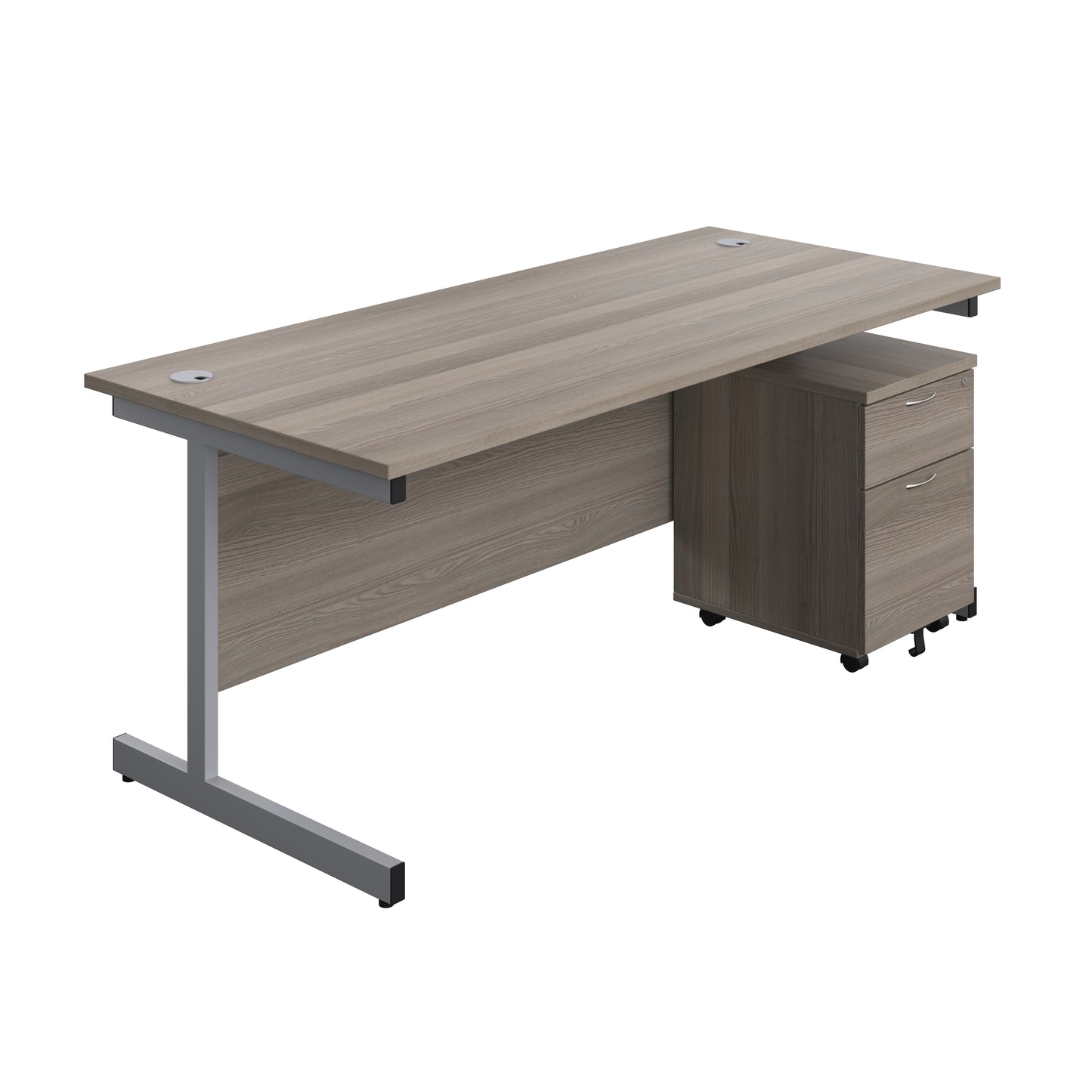 Aztec|Single Upright|Rectangular|Desk and Mobile 2 Drawer Pedestal|1800x800|Grey Oak-Silver