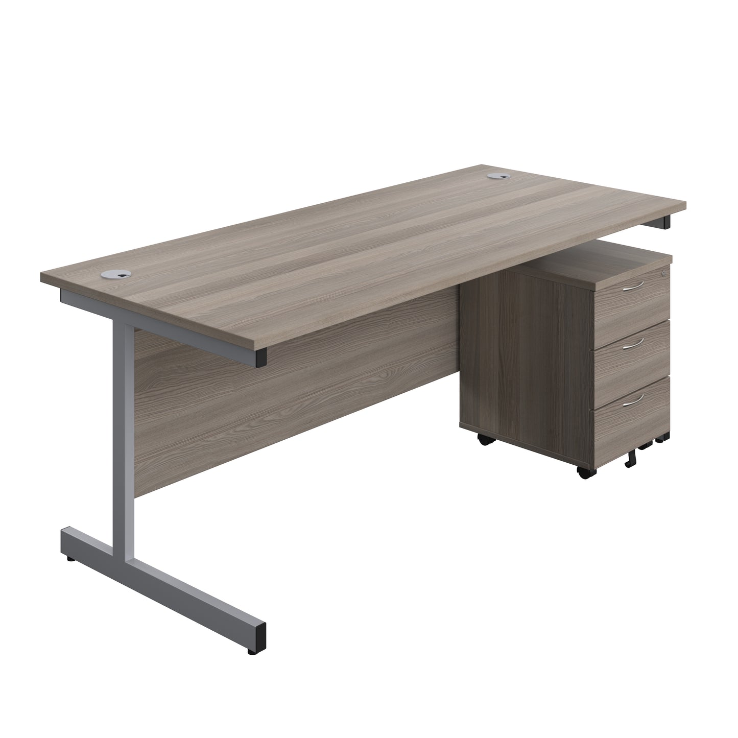 Aztec|Single Upright|Rectangular|Desk and Mobile 3 Drawer Pedestal|1800x800|Grey Oak-Silver