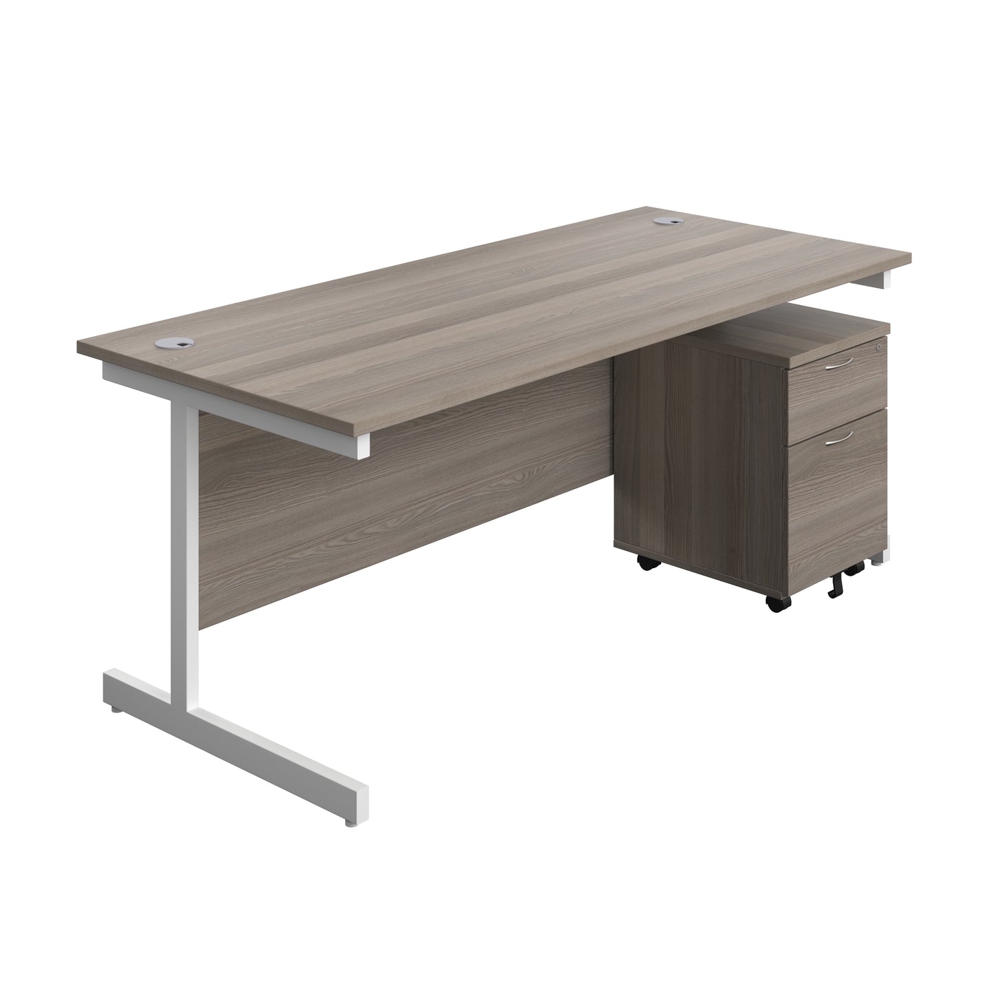 Aztec|Single Upright|Rectangular|Desk and Mobile 2 Drawer Pedestal|1800x800|Grey Oak-White