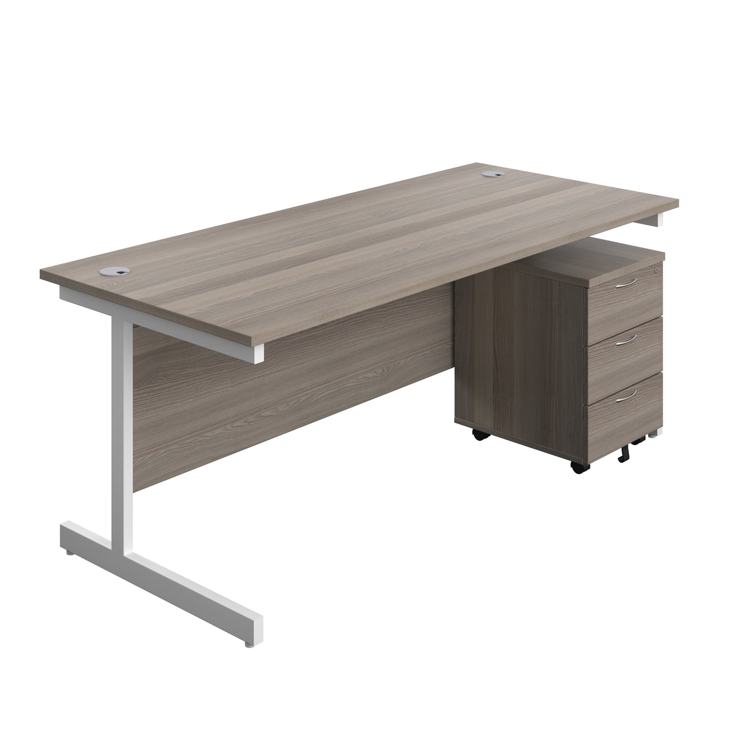 Aztec|Single Upright|Rectangular|Desk and Mobile 3 Drawer Pedestal|1800x800|Grey Oak-White