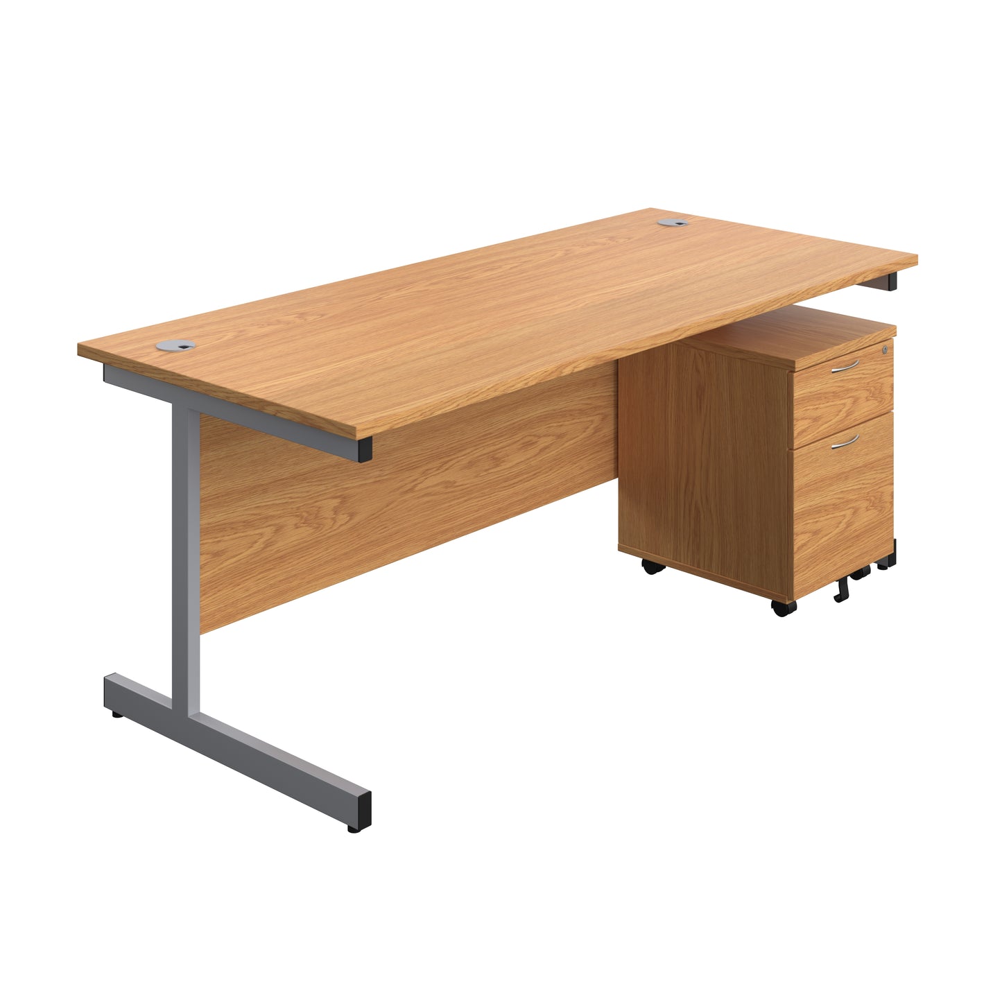 Aztec|Single Upright|Rectangular|Desk and Mobile 2 Drawer Pedestal|1800x800|Nova Oak-Silver